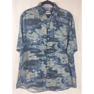 32 Bar Blues Linen‎ Relaxed Fit Blue Button Up Short Sleeve Shirt Mens XL